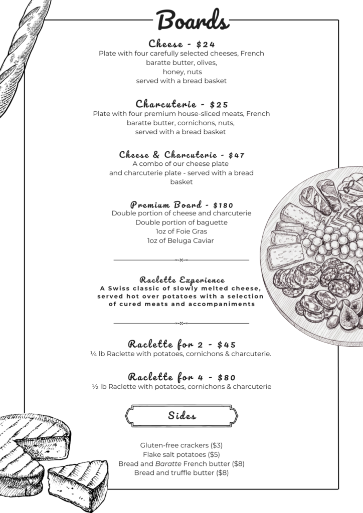 Boards & Desserts menu