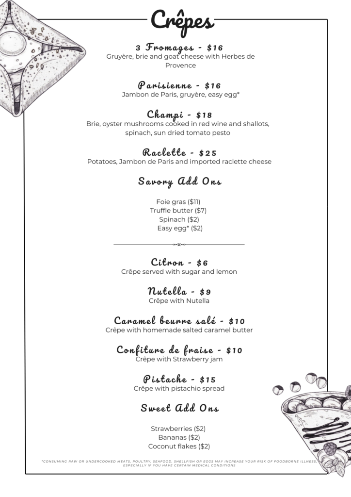 Crepes menu