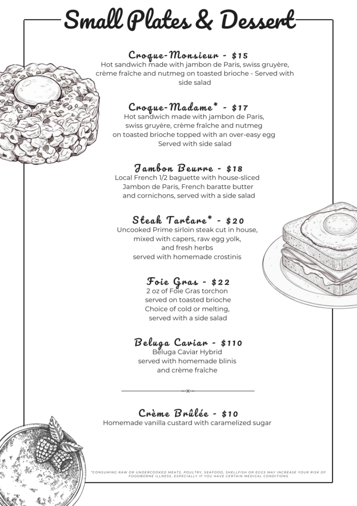 Small Plates & Croques menu